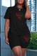 Black Casual Street Print Patchwork O Neck Short Sleeve Two Pieces