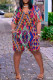 Colour Casual Print Patchwork Pocket V Neck Loose Rompers
