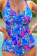 Blue Sportswear Print Patchwork Swimwears(With Paddings)
