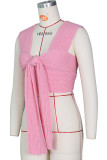 Pink Sexy Solid Bandage Patchwork Asymmetrical Collar Tops