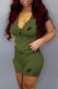 Army Green Casual Print Letter Hooded Collar Short Sleeve Two Pieces