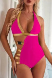 Turquoise Sportswear Color Block Patchwork Swimwears(With Paddings)