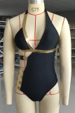 White Sportswear Color Block Patchwork Swimwears(With Paddings)