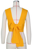 Yellow Sexy Solid Bandage Patchwork Asymmetrical Collar Tops