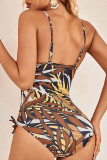 Yellow Sportswear Print Patchwork Swimwears(With Paddings)