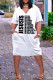 White Casual Print Patchwork Pocket V Neck Printed Dress Dresses