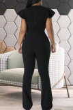 Black Street Solid Patchwork Zipper U Neck Regular Jumpsuits