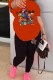 Red Casual Character Print Patchwork O Neck Short Sleeve Two Pieces