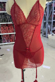 Red Sexy Solid Patchwork See-through Sleepwear