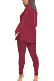 Maroon Fashion Casual adult Ma'am Patchwork Solid Two Piece Suits pencil Long Sleeve Two Pieces