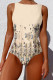 Beige Sexy Sportswear Print Patchwork Swimwears(With Paddings)