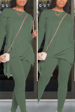 Army Green Fashion Casual adult Ma'am Patchwork Solid Two Piece Suits pencil Long Sleeve Two Pieces