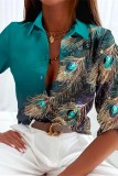 Red Casual Print Patchwork Shirt Collar Tops