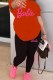 Red Casual Print Letter O Neck Short Sleeve Two Pieces