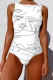 White Sportswear Print Patchwork Swimwears(With Paddings)