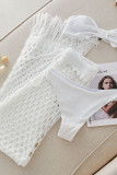 White Sexy Sportswear Solid Tassel Hollowed Out Patchwork Draw String 3 Piece Sets (With Paddings)