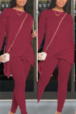 Maroon Fashion Casual adult Ma'am Patchwork Solid Two Piece Suits pencil Long Sleeve Two Pieces