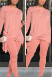 Pink Fashion Casual adult Ma'am Patchwork Solid Two Piece Suits pencil Long Sleeve Two Pieces