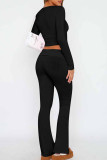 Rose Red Sexy Casual Solid Patchwork O Neck Long Sleeve Two Pieces