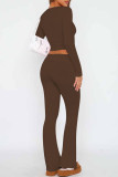 Brown Sexy Casual Solid Patchwork O Neck Long Sleeve Two Pieces