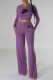 Purple Casual Print Letter O Neck Long Sleeve Two Pieces
