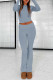 Grey Sexy Casual Solid Patchwork O Neck Long Sleeve Two Pieces