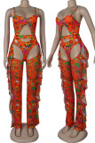 Yellow Sexy Print Hollowed Out Patchwork Swimwears