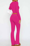 Pink Sexy Casual Solid Patchwork O Neck Long Sleeve Two Pieces