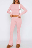 Pink Sexy Casual Solid Patchwork O Neck Long Sleeve Two Pieces