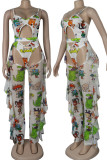 Green Sexy Print Hollowed Out Patchwork Swimwears