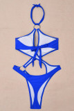 Royal Blue Sexy Sportswear Solid Patchwork Swimwears(With Paddings)