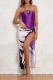 Purple Sportswear Print Bandage Patchwork Swimwears