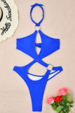 Royal Blue Sexy Sportswear Solid Patchwork Swimwears(With Paddings)