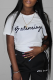 White Casual Street Print Letter O Neck T-Shirts