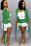 Grass Green knit Lightly cooked Fashion Ma'am adult Solid Two Piece Suits Patchwork Straight Long Sleeve Two-Pi