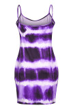 Purple Sexy Casual Tie Dye Patchwork Backless Spaghetti Strap Sling Dress Plus Size Dresses