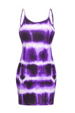Blue Sexy Casual Tie Dye Patchwork Backless Spaghetti Strap Sling Dress Plus Size Dresses
