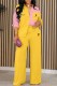 Yellow Casual Print Letter Turndown Collar Long Sleeve Two Pieces