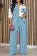 Sky Blue Casual Print Letter Turndown Collar Long Sleeve Two Pieces