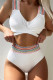 White Sportswear Print Patchwork Swimwears