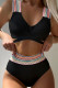 Black Sportswear Print Patchwork Swimwears