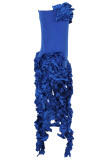Blue Elegant Solid Patchwork Stringy Selvedge Strapless Strapless Dress Dresses