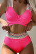 Rose Red Sportswear Print Patchwork Swimwears