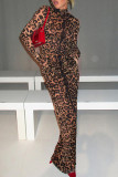 Brown Casual Leopard Patchwork Half A Turtleneck Printed Dress Dresses