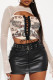 Apricot Casual Print Hollowed Out Patchwork Cross Straps O Neck Tops