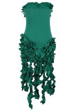 Green Elegant Solid Patchwork Stringy Selvedge Strapless Strapless Dress Dresses