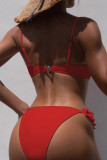 Red Sportswear Solid Patchwork Swimwears(With Paddings)