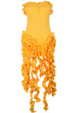 Yellow Elegant Solid Patchwork Stringy Selvedge Strapless Strapless Dress Dresses