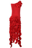 Rose Red Elegant Solid Patchwork Stringy Selvedge Strapless Strapless Dress Dresses