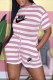 Pink Casual Striped Print Letter O Neck Rompers